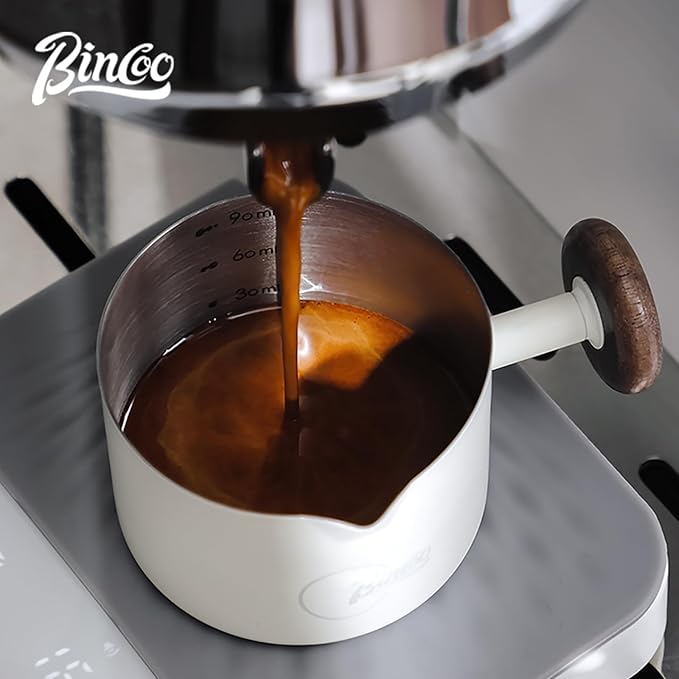 Bincoo Espresso Measuring Cup 90ml/3oz- Stainless Steel Coffee Dosing Cup with Handle & Scale,Perfect for Espresso Extraction & Coffee Beans, Barista Accessories for Coffee Lovers
