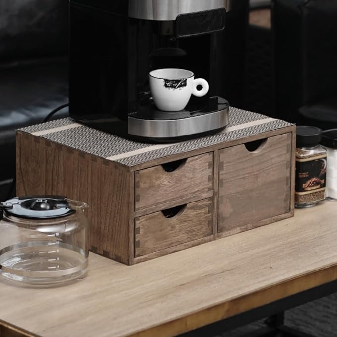 Coffee Pods Storage Drawer Holder for Capsules - Multi Functional Desk Organizer Drawers For K cups Coffee Maker Brew - Kitchen Mini Wooden Box Chest Sideboard Counter Organization CF2D3C Dark
