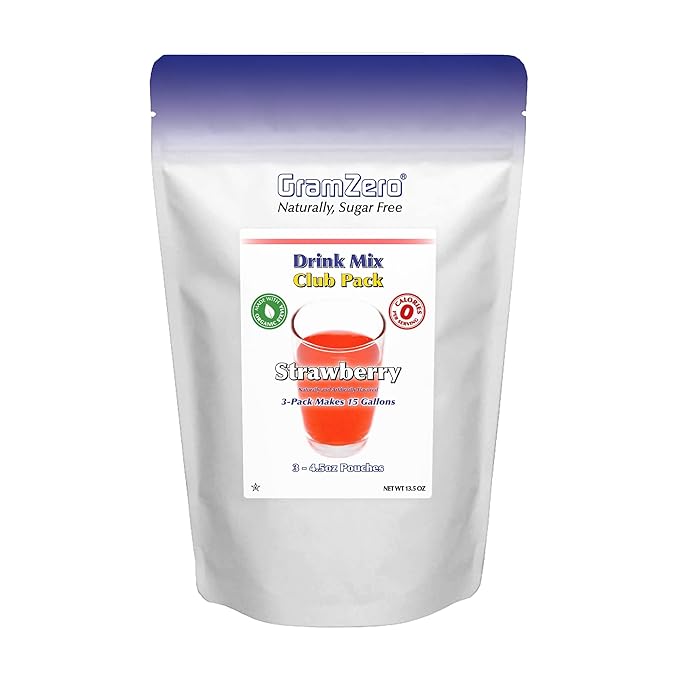GramZero Strawberry Zero Calorie Sugar Free Drink Mix, Great For Nutrition Club Loaded Teas, Stevia Sweetened