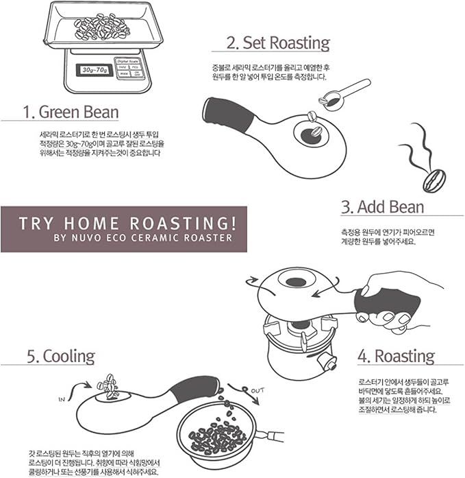 Ceramic Hand Coffee Roaster with Leather Handle – Heat-Resistant, Even Roasting with Waffle Base & Measuring Spoon Included – Perfect for Home Roasting & Precise Coffee Bean Roasting Control