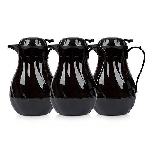 OCS Parts Set of 3 Easy Pour Thermal Coffee Carafes | 11-Inch Insulated Hot and Cold Beverage Pitcher Server for Coffee, Tea, Hot Chocolate and Water | 64-Ounce | Black