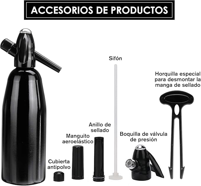 Soda Siphon 1L Premium Sparkling Water Maker - Aluminum Portable Seltzer Machine for Home, Bar, Cocktails, Coffee, Tea,Uses 8g C02 cartridges (Not Included)