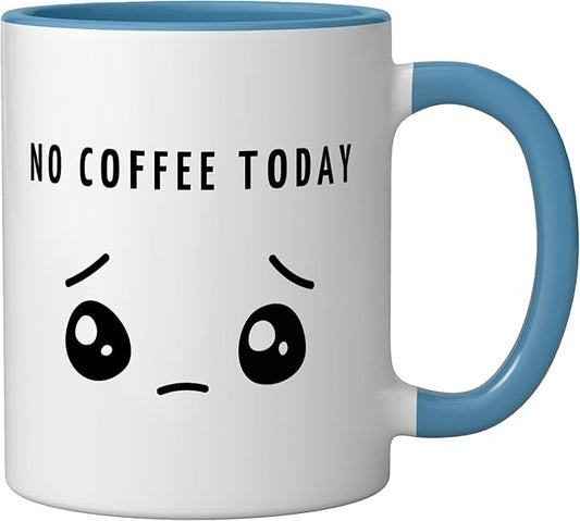 No Coffee Today - Minimalist Sad Face Caffeine Lover Ceramic Mug, Blue/White