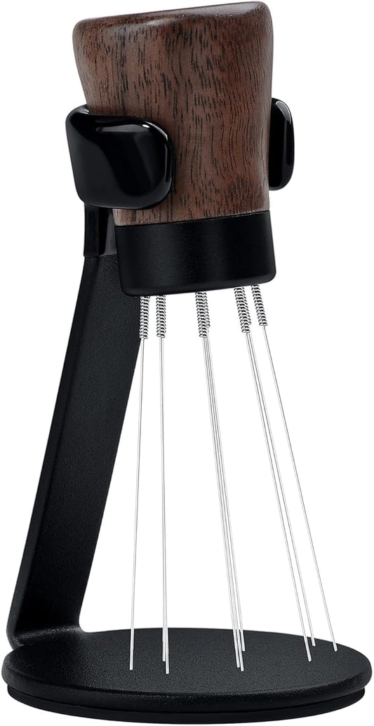 Normcore WDT Tool V2.1 with Stand, 9 Prong 0.23mm Espresso Distribution Too, Weiss Distribution Technique, Magnetic Coffee Stirrer with 16 Extra Needles, American Walnut Wood Handle, New Upgraded