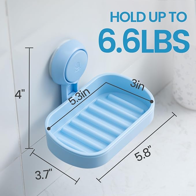TAILI Soap Dish Bar Holder Suction Cup,Soap Saver with Powerful Vacuum Suction,Sponge Holder for Shower,Bathroom,Tub and Kitchen Sink, Universal Shower Accessories,Drill-Free,Removable,Blue