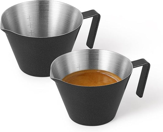 MHW-3BOMBER Espresso Measuring Cup 2 Pack Double Shot Espresso Cups Stainless Steel Coffee Bean Dosing Cup Espresso Machine Accessories (Matte Black) G6197B-OS