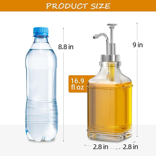 Coffee Syrup Dispenser, Coffee Bar Accessories 16.9 fl oz/500ml, Glass Syrup Dispenser with Silver Pump Dispenser, Labels, Spoons for Coffee Bar, 4 Pack