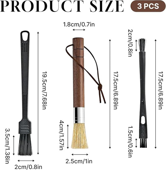 Espresso Brush Coffee Grinder Cleaning Brush Set,Walnut Wood Handle Natural Bristles Cleaner Tool for Barista Home Kitchen Espresso Machine Maintenance