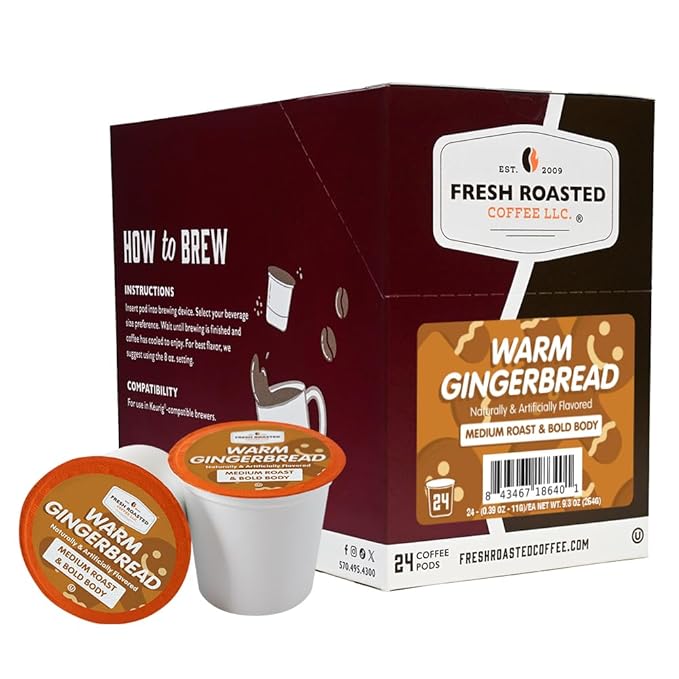 Fresh Roasted Coffee, Warm Gingerbread, Flavored Coffee Pods, K-Cup Compatible, 24 Count