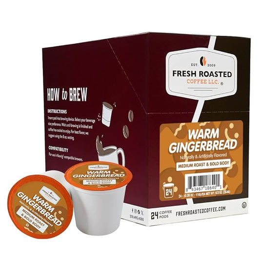 Fresh Roasted Coffee, Warm Gingerbread, Flavored Coffee Pods, K-Cup Compatible, 24 Count