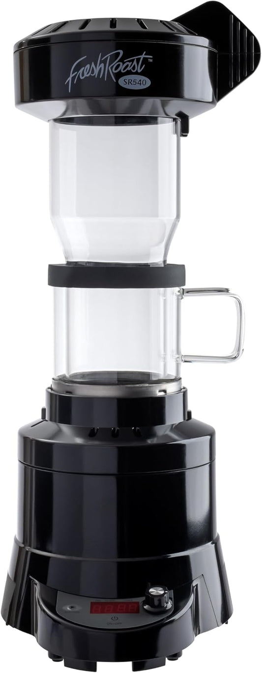 Fresh Roast Coffee Roaster Bundle SR540, Glass Extension Tube, Pour Over DIgital Scale, (2lbs) Sample Pack of Green Beans, (2-Pack) Sample Trays, Chaff Brush