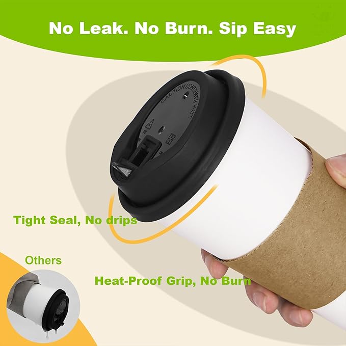 12 oz PLA White Disposable Cups 100 Packs Eco Conscious Leak Proof Sturdy for Hot Beverages Takeout
