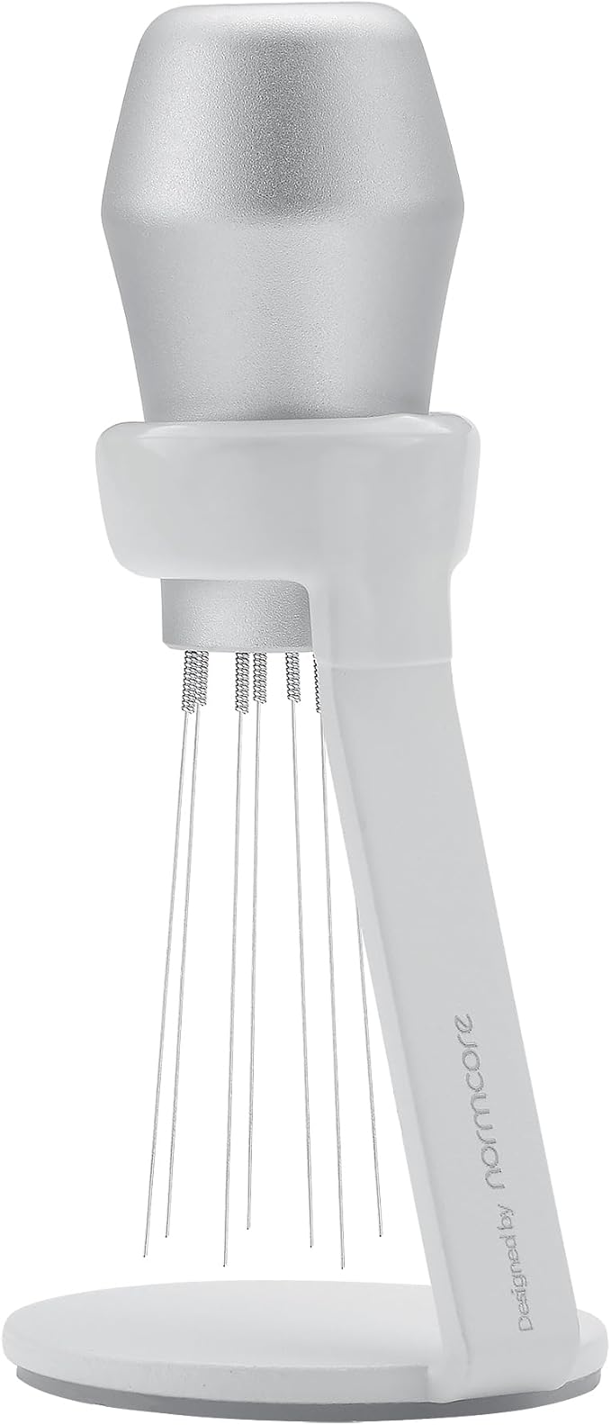 Normcore WDT Distribution Tool with Stand V3, 9 Prong Needle Espresso Stirrer, 18 Needles 0.25mm / 0.3mm Thick Spring Wires, Weiss Distribution Technique, Anodized Aluminum Handle, Silver