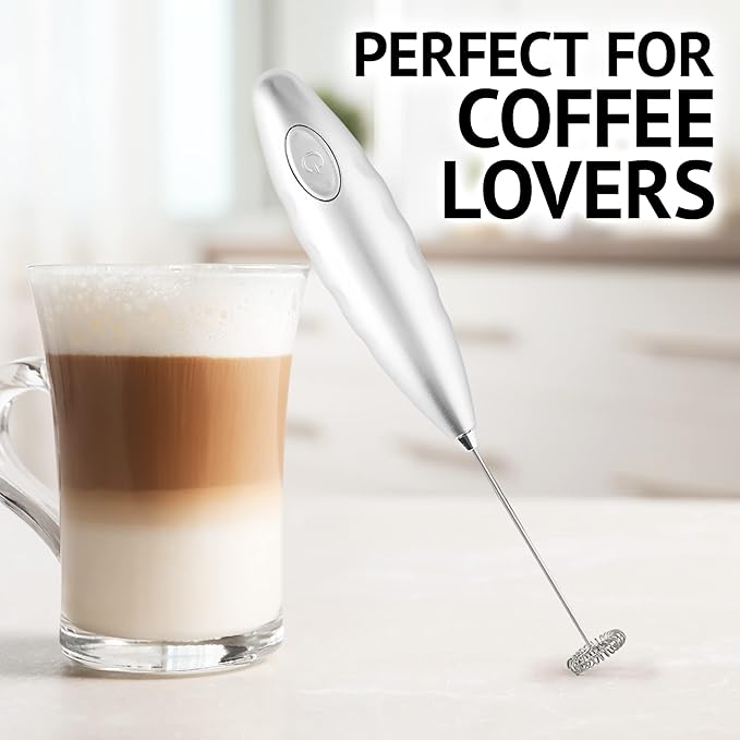Milk Boss Matcha Whisk - Handheld Electric Stirrer - Frother Wand & Drink Mixer - Durable Stainless Steel Blender - Silver Comfortable Grip