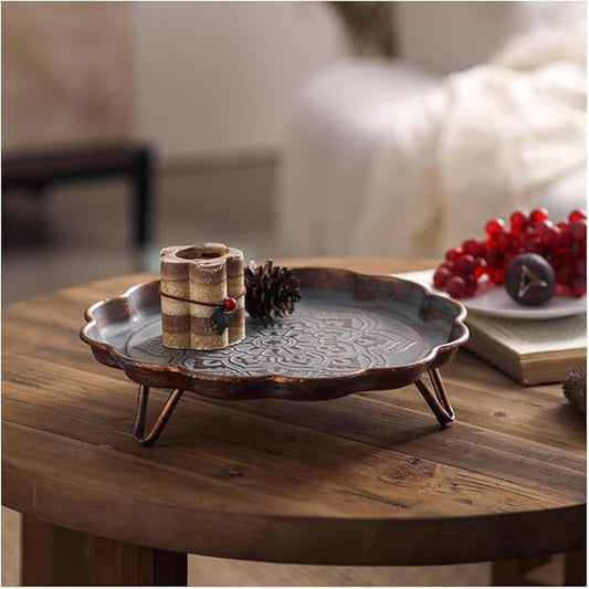 Vintage Metal Serving Tray Tea Coffee Bar Rustic Decorative Storage Plates for Party Breakfast Lunch Dinner Fruit Dessert Appetizers Patio Coffee Table Home Decor