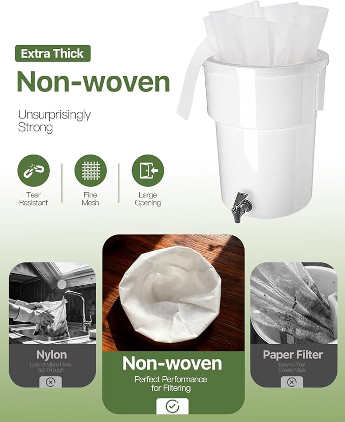 Grasseed Cold Brew Filter Bags for Toddy Commercial Coffee Makers, Commercial Cold Brew Bag with Straps Fits 5 Gallon System, 20" x 20", 25Pack