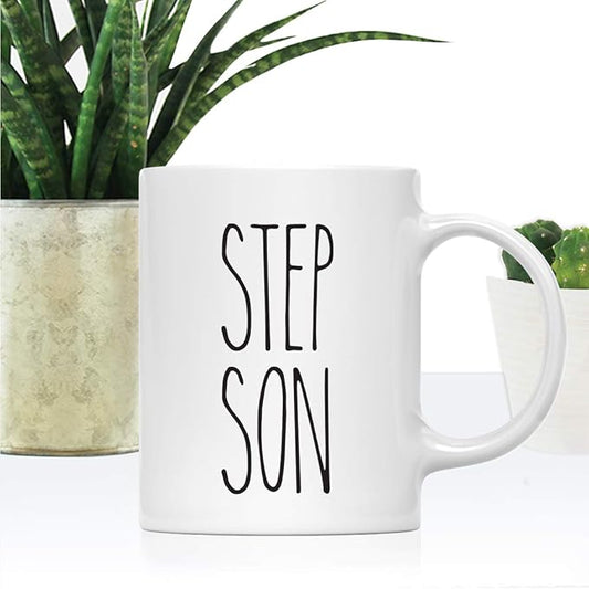 Andaz Press Simple Rustic Farmhouse Kitchen Decor 11oz. Ceramic Coffee Tea Mug Gift, Step Son, 1-Pack, Birthday Christmas Gift Ideas for Family, Friends