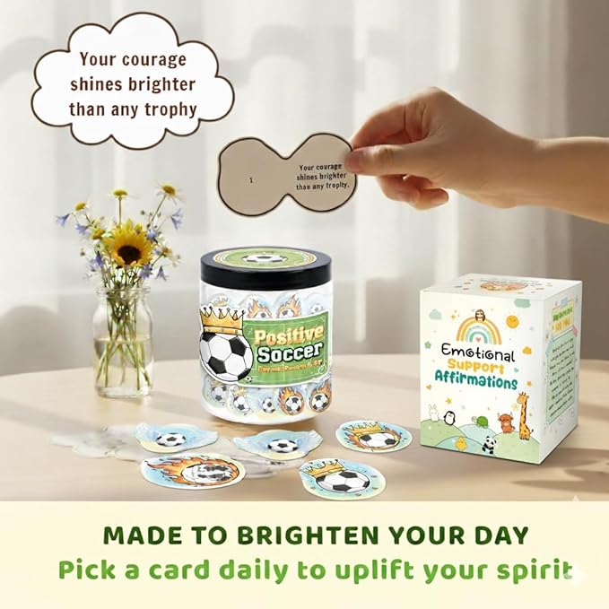 Positive Soccer Jar with 60 Affirmation Cards, Emotional Support Gift, Soccer Coach Gift, Funny Soccer Gifts for Men, Birthday or Christmas Gifts, Inspirational Home and Office Decor