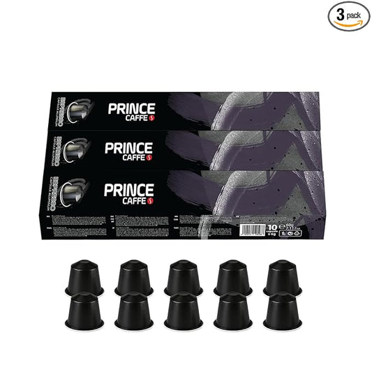 Prince Caffe Espresso Pods – Intensity 7, Medium-Dark Roast, The Espresso Coffee Pods Are Compatible with Nespresso Original Line Machines, 30 Count (3 x 10 Capsules) Premium Quality Coffee Capsules.