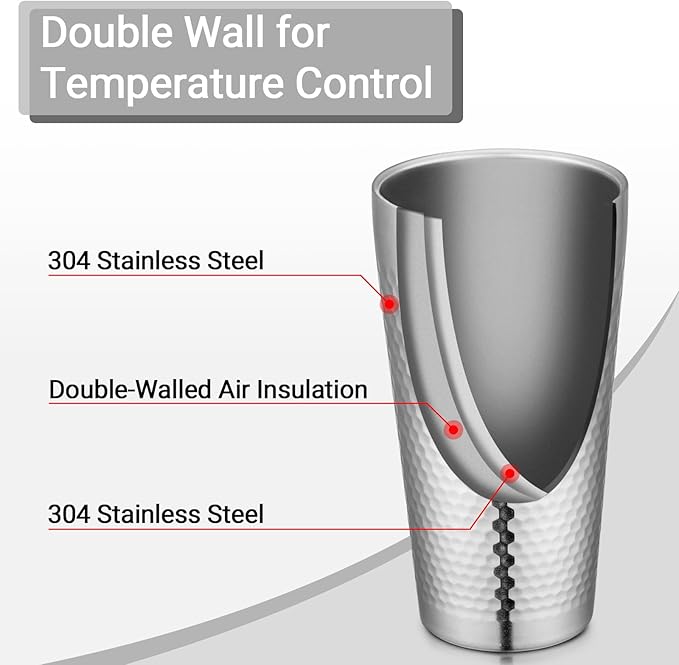 Beasea Stainless Steel Cups 19 oz, 8 Pack Large 18.6oz 550ml Stainless Steel Drinking Cups Water Tumbler Stackable Double Wall Insulated Individual Metal Pint Glasses Tin for Home Party Camping