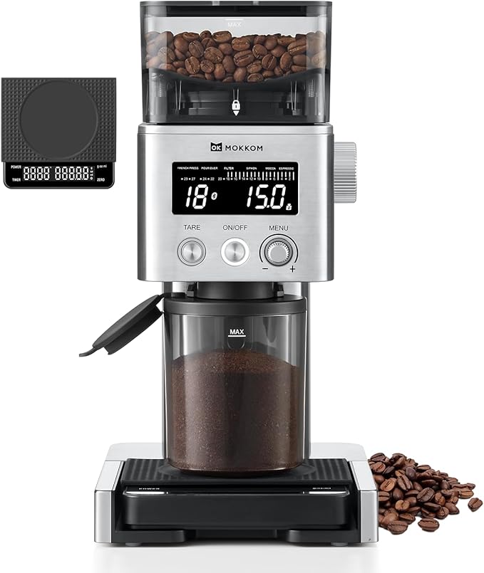 MOKKOM Coffee Grinder with Removable Coffee Scale, Anti-static Conical Burr Coffee Bean Grinder, 31 Precise Settings for French Press/Cold Brew/Pour Over/Drip/Espresso