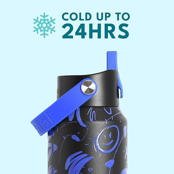 Elemental 40oz Insulated Water Bottle with Straw - 100% Leak-Proof Stainless Steel Core Water Bottles for Travel, Sports and Gym - Double Wall Insulation & BPA Free - Freestyle