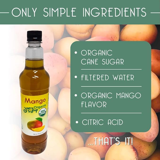 Joe’s Syrup Organic Flavored Syrup, Organic Mango, 750 ml (3 Pack)