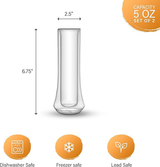 JoyJolt Cosmo Double Wall Stemless Champagne Flutes – Set of 2 Mimosa Glasses, Ideal for Weddings, or Bridal Showers – Cheerful Stemless Champagne Glasses – 148 ml / 5 oz Set of Sparkling Glasses