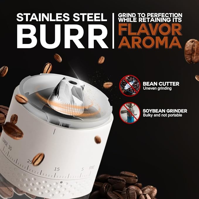 LEBURRY Burr Coffee Grinder - Portable Espresso Grinder with Stainless Steel Conical Mill for Travel, Camping - Cordless/Rechargeable Electric Coffee Bean Grinders with 38 Adjustable Grind Settings