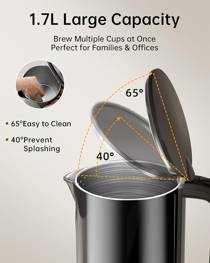 Electric Kettle with Temperature Control, 1.7L Stainless Steel Hot Water Kettle, 5 Presets, Keep Warm & Fast Boil, Matt Black with Stainless Steel Filter