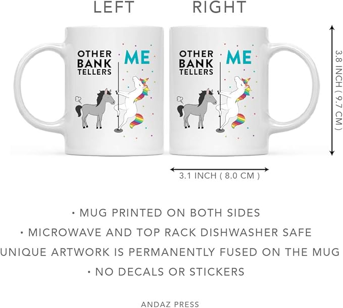 Andaz Press Funny Quirky 11oz. Ceramic Coffee Tea Mug Thank You Gift, Other Bank Tellers Me, Horse Unicorn, 1-Pack