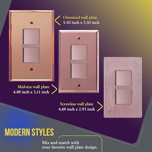 ENERLITES Double Paddle Rocker Decorator Switch, Ground Terminal, Clamp-Type Back Insert Wiring, Copper Wires Only, Single Pole, Residential/Commercial Grade, 15A 120-277VAC, 62834-RG, Rose Gold