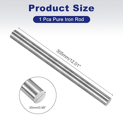 PATIKIL Pure Iron Bar, 0.98" Diameter 12.01" Length Iron String Rod Steel Stick DIY Craft Supplies for Crafting Science Lab Testing