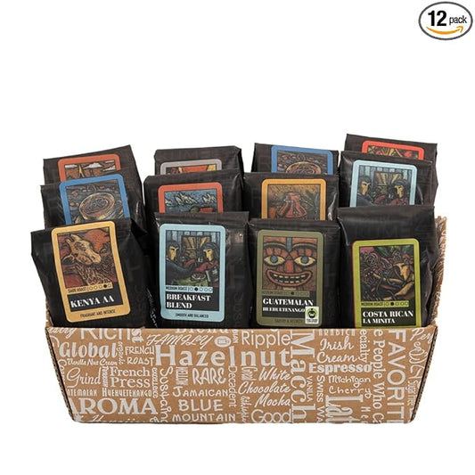 Coffee Beanery Classic Selection Coffee Gift Basket - (12) 100% Specialty Arabica Coffee Blends and Single Origin Samplers
