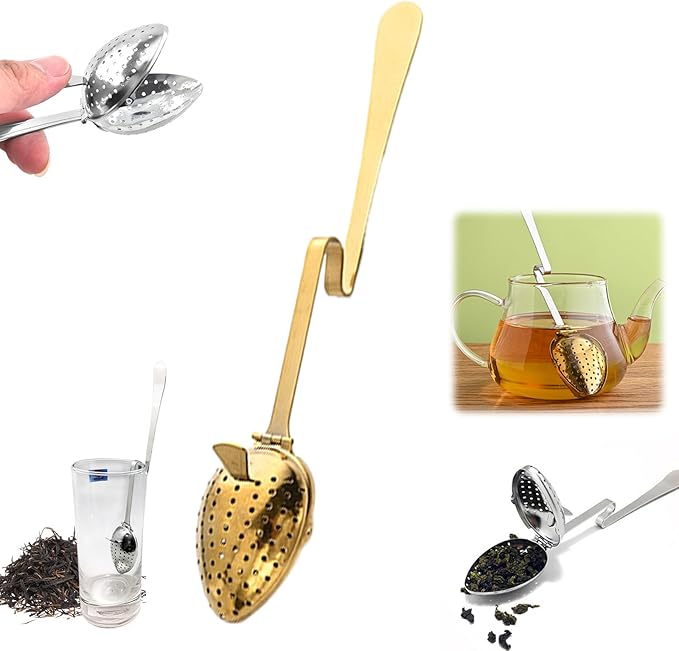Stainless Steel Tea Diffuser,2025 New Tea Strainer Tea Infuser for Loose Leaf Tea,Creative Tea Spoon With Handle,Fine Holes Tea Interval Filter,Tea Holder Steeper for Tea Accessories (Gold A)