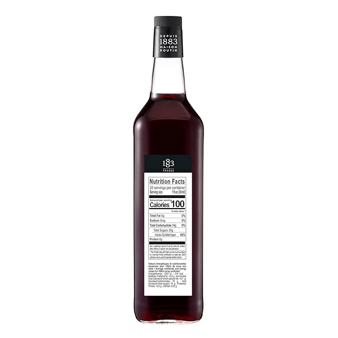 1883 Hibiscus Syrup for Drinks, Made in France, 1 Liter Plastic Bottle