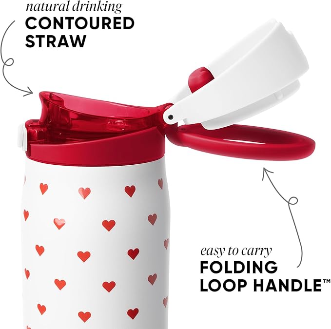 Simple Modern Valentine's Day Mesa Loop Water Bottle with Covered Straw and Handle | 30oz Cup Holder Friendly Insulated Stainless Steel Bottles for Travel, Sports and School | Crimson Hearts