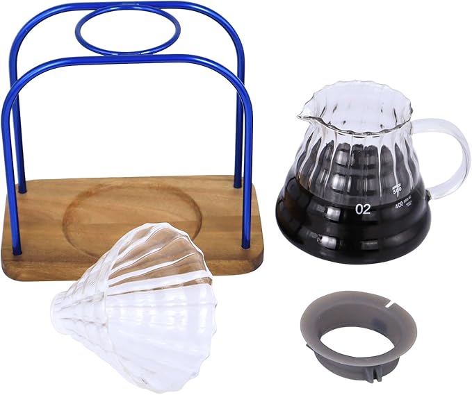 SOTECH Pour on coffee drips, filter Wooden stand Glass sharing pot with paper filter, coffee, tea and saffron set (blove)