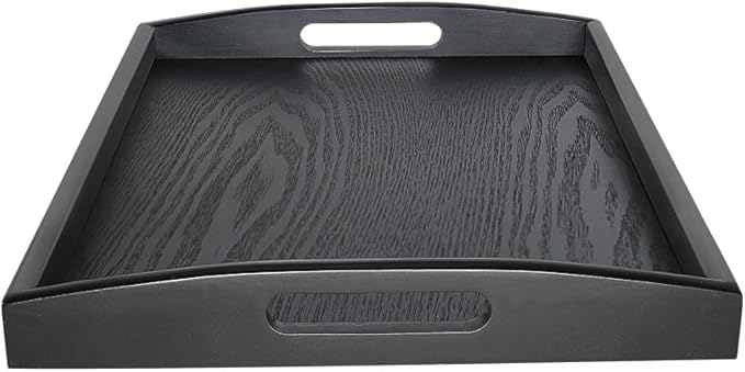 Serving Tray Black Large Food Breakfast Wood Butler Tray with Handle 17.77 x 13.72 x 1.78