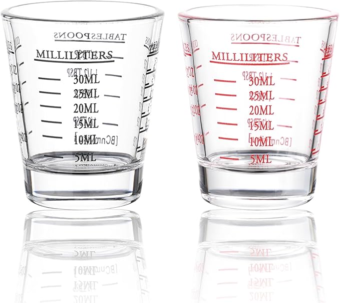 Shot Glasses Measuring cup Espresso Shot Glass Liquid Heavy Wine Glass 2 Pack 26-Incremental Measurement 1oz, 6 Tsp, 2 Tbs, 30ml (Black and Red)
