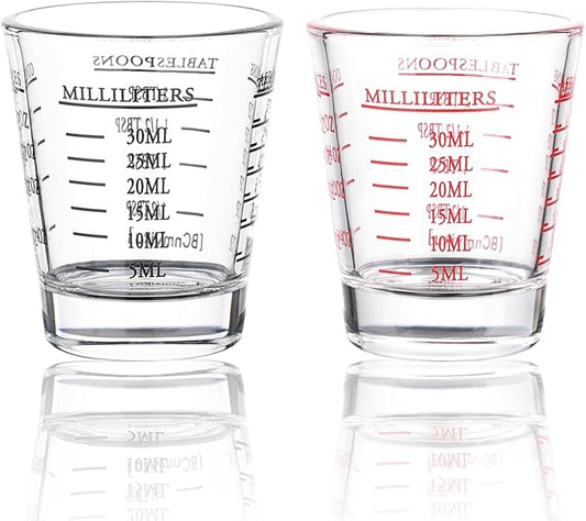 Shot Glasses Measuring cup Espresso Shot Glass Liquid Heavy Wine Glass 2 Pack 26-Incremental Measurement 1oz, 6 Tsp, 2 Tbs, 30ml (Black and Red)