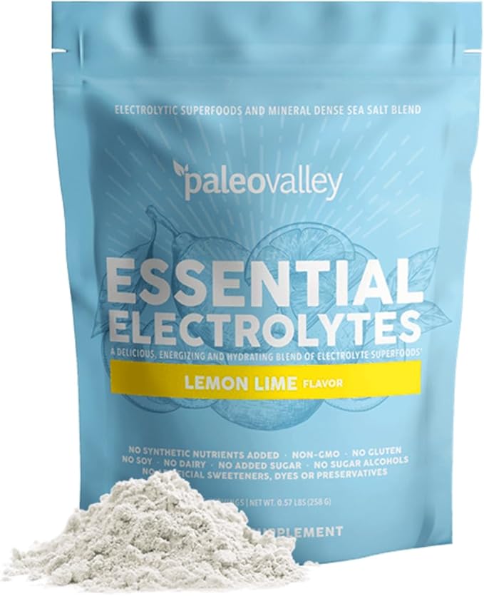 Paleovalley Essential Electrolytes Powder - Full Spectrum Lemon Lime Electrolyte Powder for Hydration, Energy and Muscle Recovery - No Sugar Added - 30 Servings