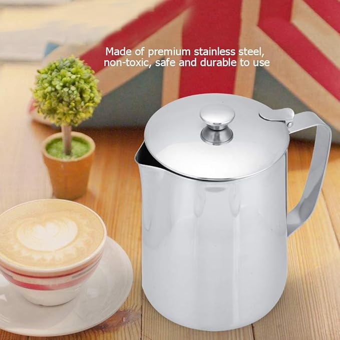 Frothing Pitcher, less Steel Pitcher with Lid, Coffee Steaming Pitcher Milk Frothing Cup Milk Pitcher Jug for Espresso Machine Milk Frother Latte Coffee Art (1500mL)