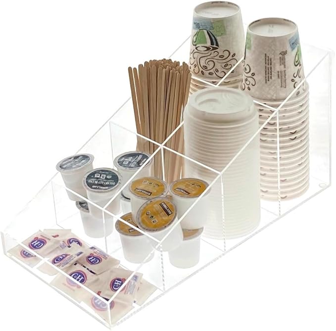 OnDisplay Java Joe Acrylic Breakroom Kitchen Coffee Station Organizer for Cups/Lids/Sugar/Tea/Stirrers