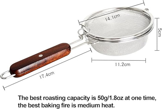 Coffee Bean Roaster, Handy Coffee Roaster Machine for Home Outdoor, Coffee Beans Baking, Stainless Steel with Wooden Handle, Lightweight, Portable, Manual Coffee Baking Tool, Coffee Accessries