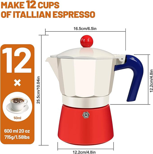12 Cup Aluminum Espresso Stovetop Moka Pot Express Coffee Maker Percolator Italian Classic Mocha Coffee Machine for Italian and Cuban Cafe Brewing for Home & Camping 600ml 20oz