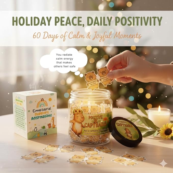 Positive Capybara Jar with 60 Affirmation Cards, Emotional Support Gift, Funny Mental Health, Capybara Birthday Gift, Inspirational for Teen Boys and Women, Cute Funny Office Decor