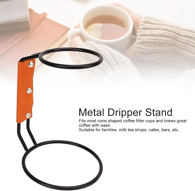 Pour Over Coffee Dripper Rack, Coffee Filter Holder Iron Dripper Stand with Leather Handle Case Coffee Maker Stand for Coffee Tea