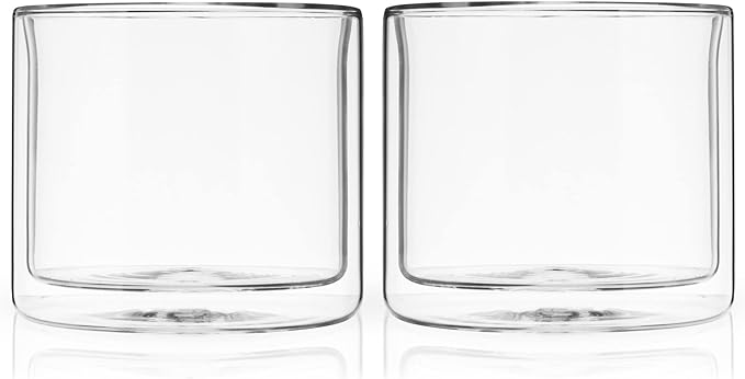 Viski Double Walled Old Fashioned Glasses - Insulated Borosilicate Glass Tumblers - Glass Cups for Bourbon, Whiskey, Scotch, Brandy, and Cocktails - 7 oz, Set of 2