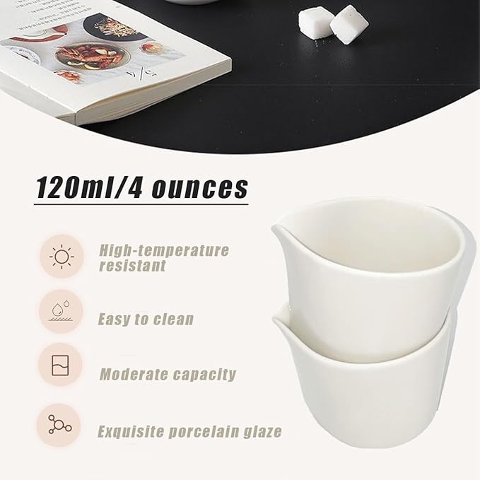 Ceramic Mini Creamer Pitcher Set for Tea, Coffee, Milk, Porcelain White Sauce Dispensers, 4 oz Pouring Jugs, 2 Pieces (2)